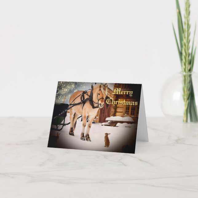 Starry Christmas night at the farm with horse Holiday Card (Front)