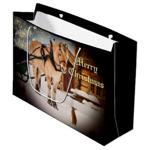 Starry Christmas night at the farm with horse Large Gift Bag