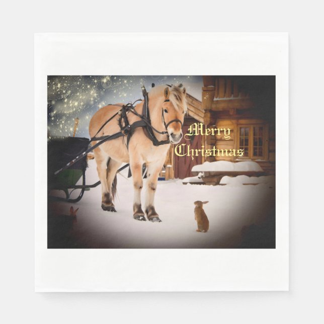 Starry Christmas night at the farm with horse Napkins (Front)