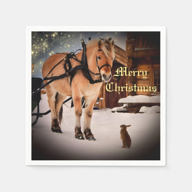 Starry Christmas night at the farm with horse Paper Napkins (Front)