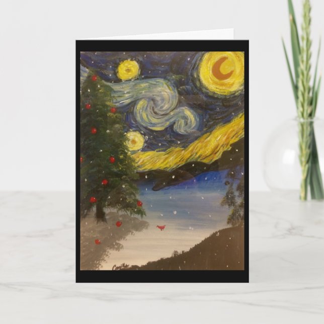 Starry Christmas Night Holiday Card (Front)