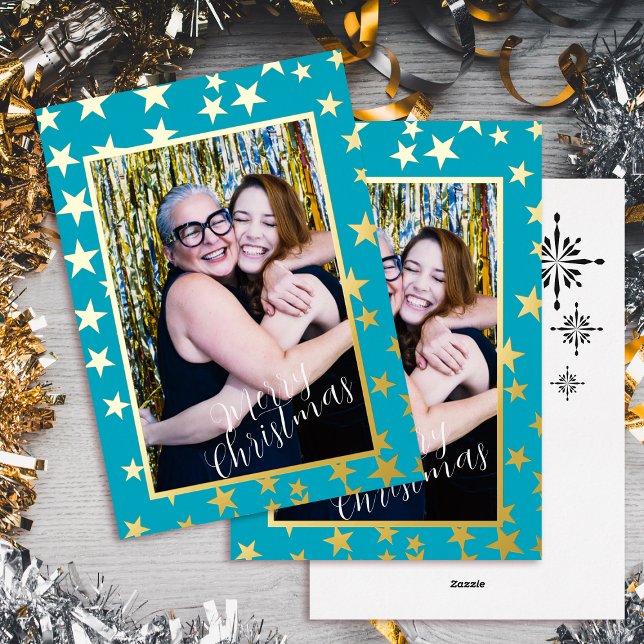 Starry Christmas Photo Azure Foil Holiday Card (Starry Christmas Photo Azure Foil Holiday Card)