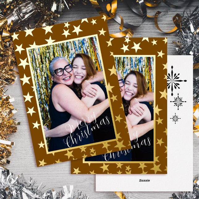 Starry Christmas Photo Brown Foil Holiday Card (Starry Christmas Photo Brown Foil Holiday Card)