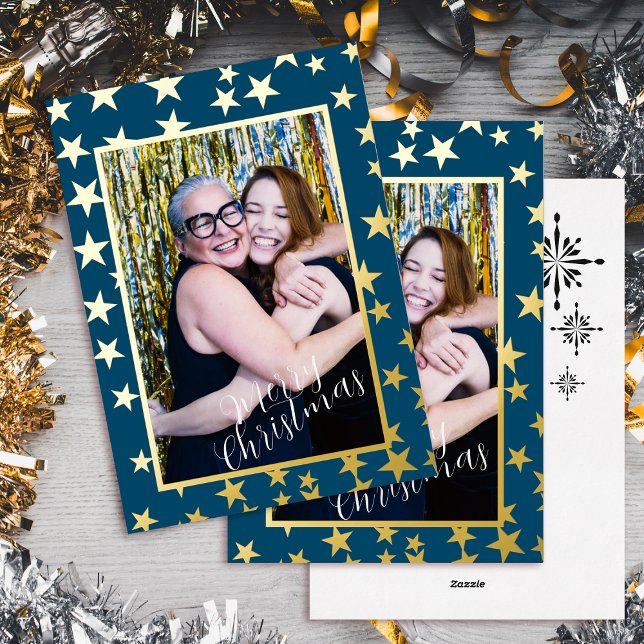 Starry Christmas Photo Dark Teal Foil Holiday Card (Starry Christmas Photo Dark Teal Foil Holiday Card)