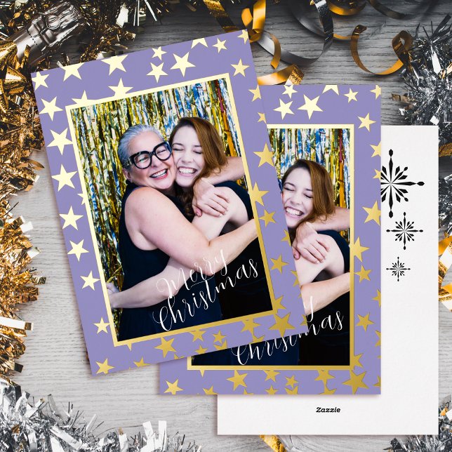 Starry Christmas Photo Lilac Foil Holiday Card (Starry Christmas Photo Lilac Foil Holiday Card)