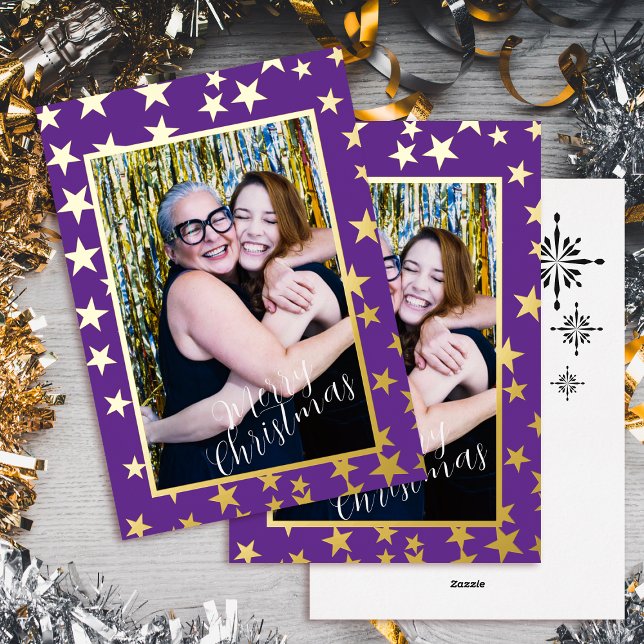 Starry Christmas Photo Purple Foil Holiday Card (Starry Christmas Photo Purple Foil Holiday Card)