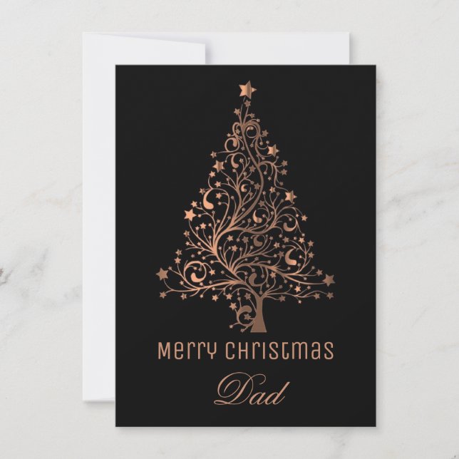 Starry Christmas Tree Black Brown Metallic Look Holiday Card (Front)