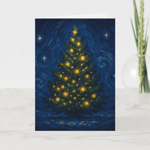 Starry Christmas Tree Post-Impressionist Blank Holiday Card