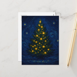 Starry Christmas Tree Post-Impressionist Holiday Postcard