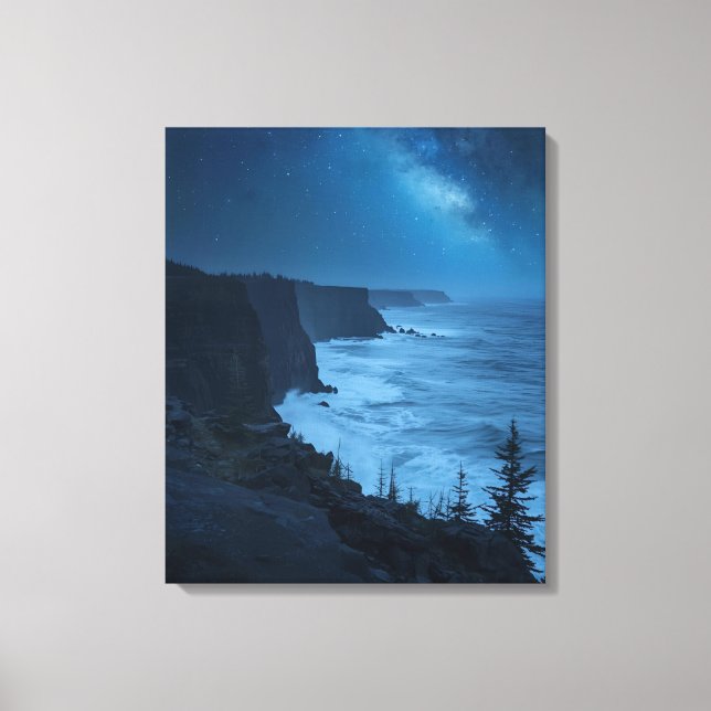 Starry Coastal Night – Serene Milky Way Ocean View Canvas Print (Front)