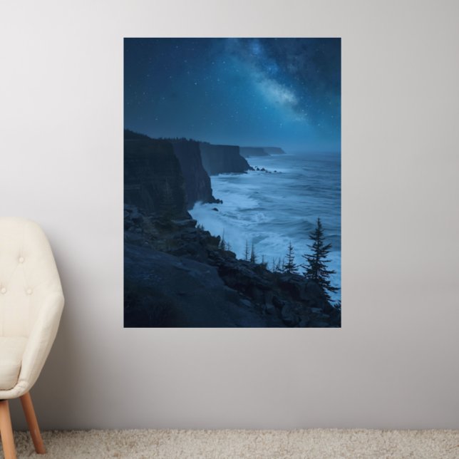 Starry Coastal Night – Serene Milky Way Ocean View Wall Decal (Living Room 2)