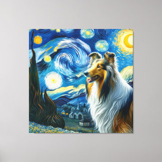 Starry Collie Dog Portrait - Pet Portrait Canvas Print