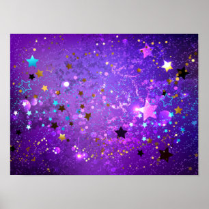 Starry Confetti Faux Glitter Purple Background Poster