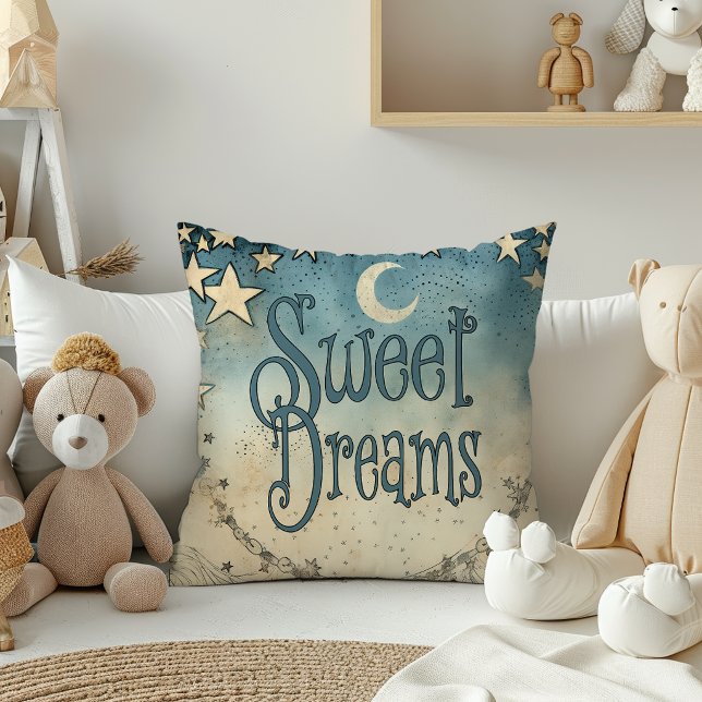 Starry Crescent Moon Sweet Dreams Throw Pillow (Creator Uploaded)