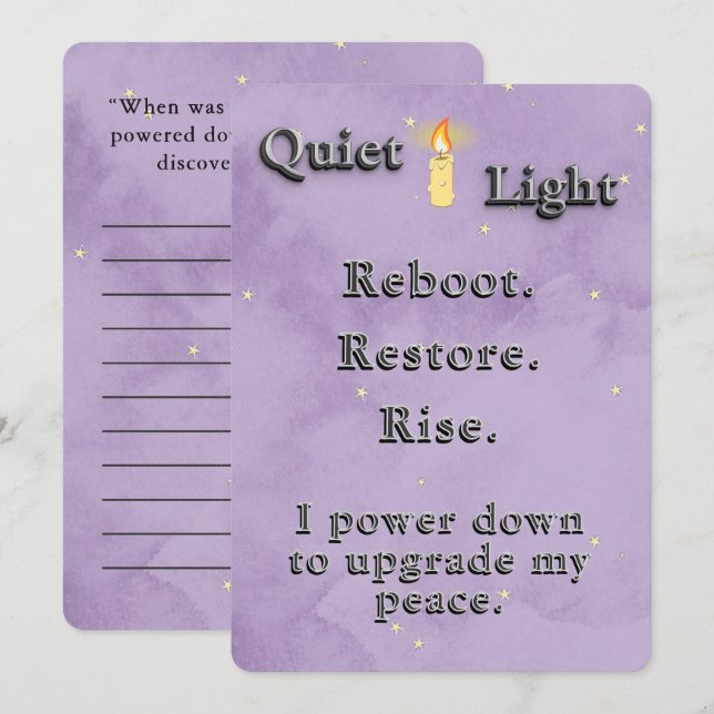 Starry Dusty Lavender and Candlelight Reset Quote  Note Card (Front/Back)