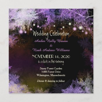 Starry Evening Forest Purple Wedding Invitation by BridalHeaven at Zazzle