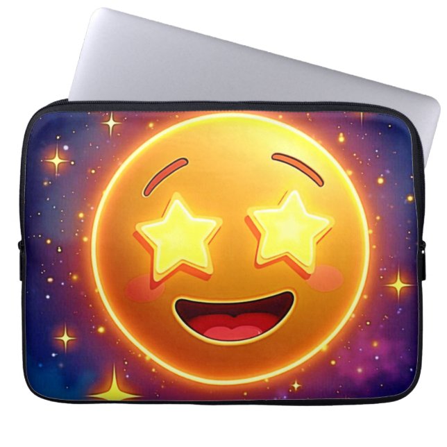 Starry-Eyed Emoji Joy Laptop Sleeve (Front)