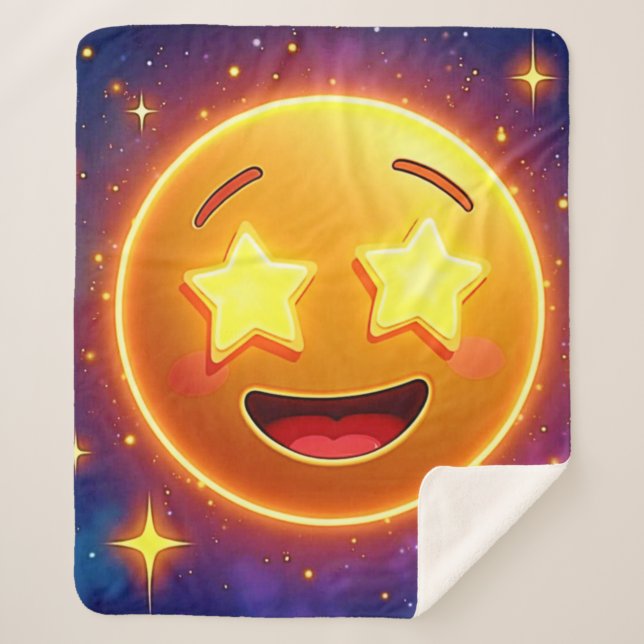 Starry-Eyed Emoji Joy Sherpa Blanket (Front)