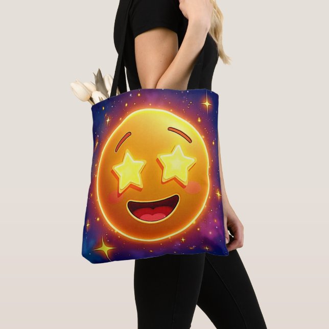 Starry-Eyed Emoji Joy Tote Bag (Close Up)