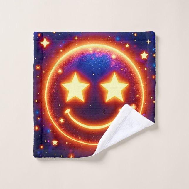 Starry-Eyed Glow Emoji Bath Towel Set (Wash Cloth)