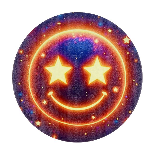 Starry-Eyed Glow Emoji Cutting Board (Front)