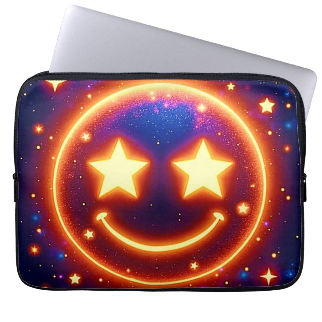 Starry-Eyed Glow Emoji Laptop Sleeve (Front)