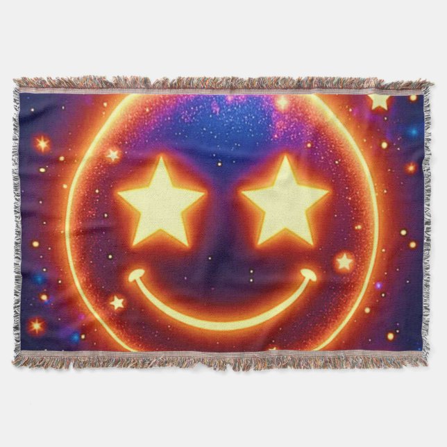 Starry-Eyed Glow Emoji Throw Blanket (Front)