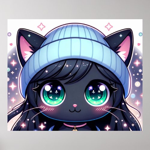 Starry_Eyed Kitten Charming Anime Cat Poster