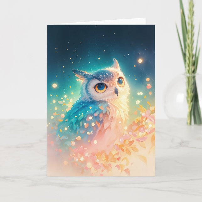 Starry-Eyed Owl in a Dreamlike Glow Card (Front)