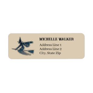 Starry Flying Witch Vintage Tan Return Address Label