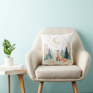 Starry Forest Fox Throw Pillow