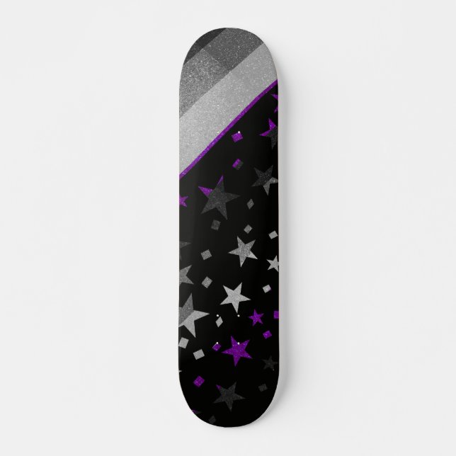 Starry Gay Pride Flag Sparkly Asexual Glitter Skateboard (Front)