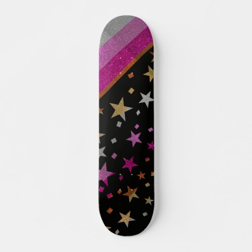 Starry Gay Pride Flag Sparkly Lesbian Glitter Skateboard