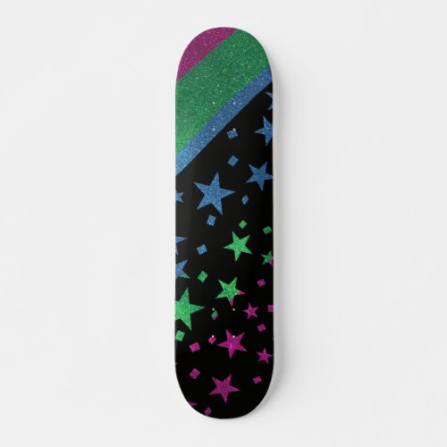 Starry Gay Pride Flag Sparkly Polysexual Glitter Skateboard