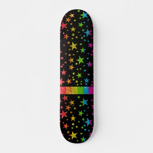 Starry Gay Pride Flag Sparkly Rainbow Glitter Skateboard