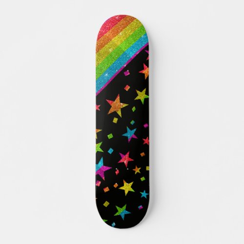 Starry Gay Pride Flag Sparkly Rainbow Glitter Skateboard