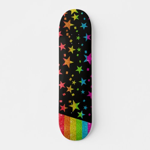 Starry Gay Pride Flag Sparkly Rainbow Glitter Skateboard