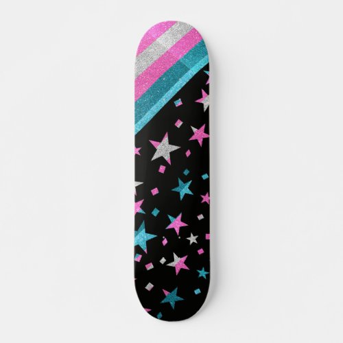 Starry Gay Pride Flag Sparkly Trans Glitter Skateboard