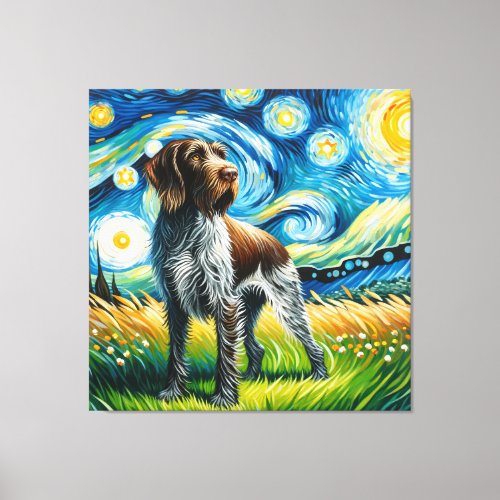 Starry German Wirehaired Pointer Dog Portrait Canvas Print