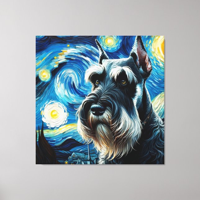 Starry Giant Schnauzer Dog Portrait - Pet Portrait Canvas Print (Front)