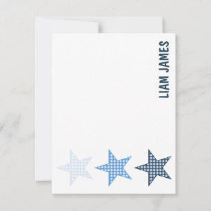 Starry Gingham Baby Boy Stationery Note Card