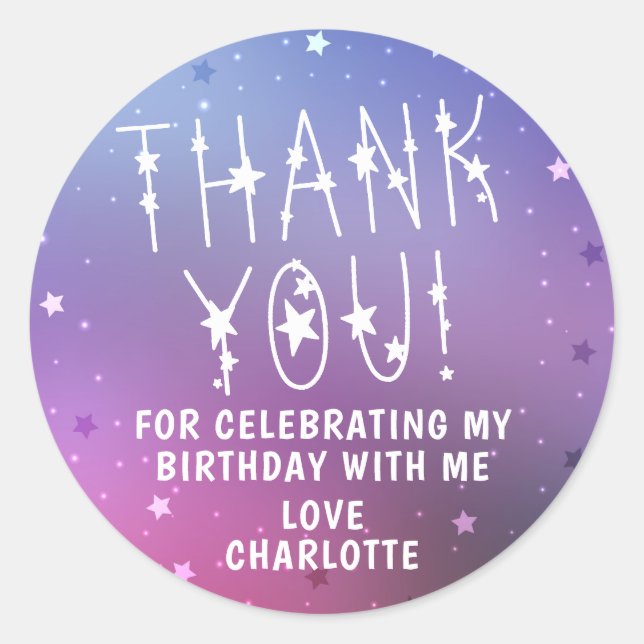 Starry Girls Sleepover Star Thank You Classic Round Sticker (Front)