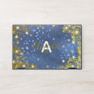 Starry Glittery Blue And Gold Modern Glam HP Laptop Skin