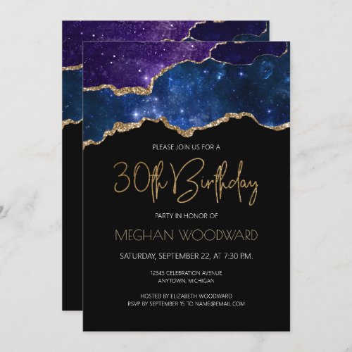 Starry Gold Agate Geode 30th Birthday Party Invitation