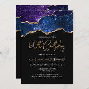 Starry Gold Agate Geode 60th Birthday Party Invitation