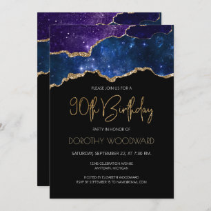 Starry Gold Agate Geode 90th Birthday Party Invitation