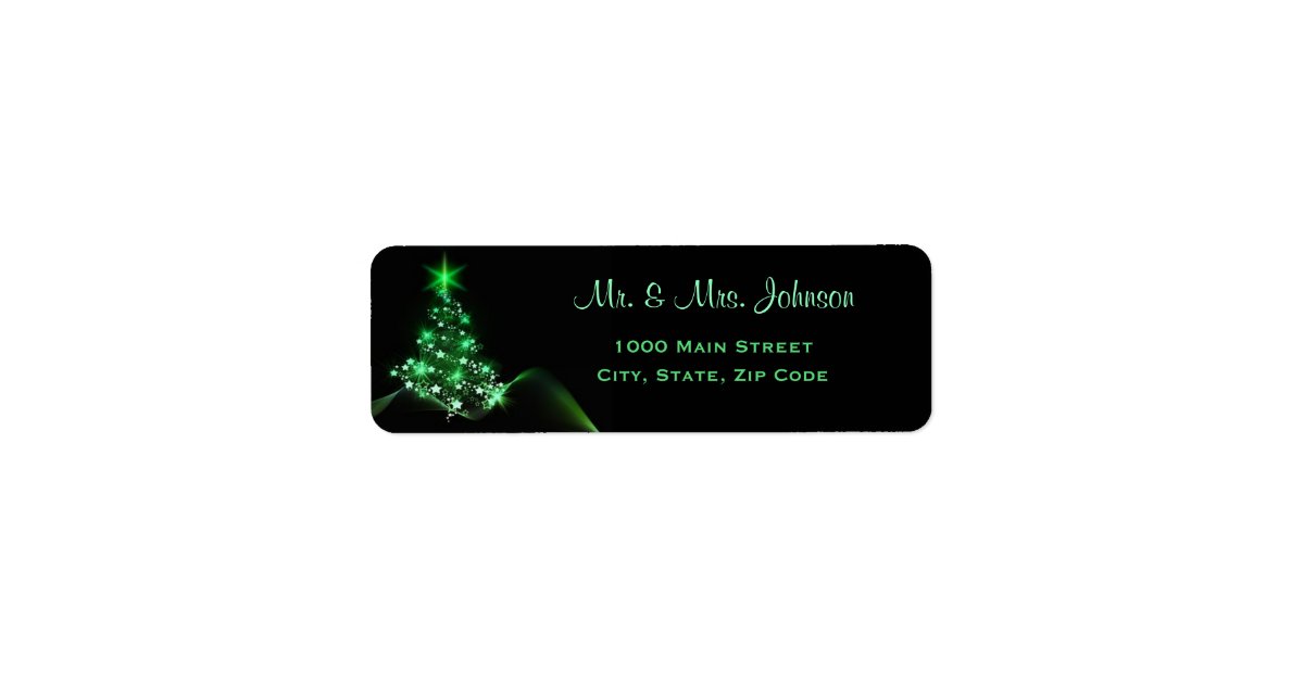 Starry Green Christmas Tree Return Address Label Zazzle