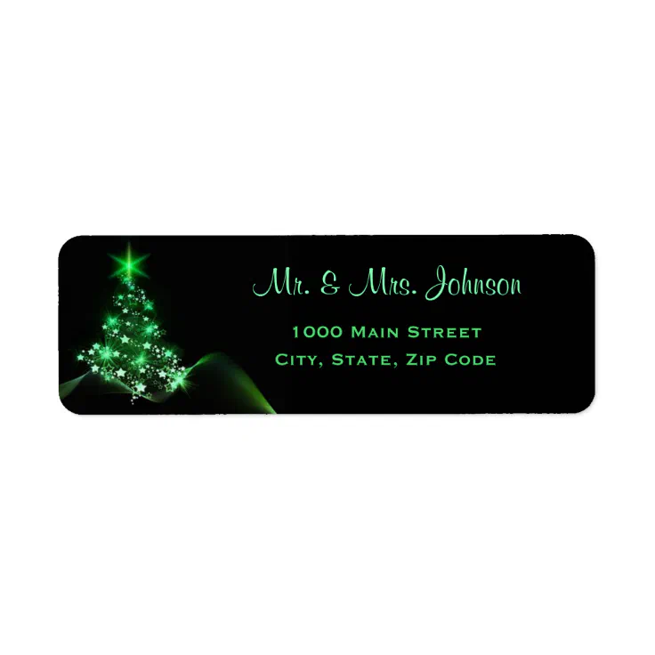 Starry Green Christmas Tree Return Address Label Zazzle