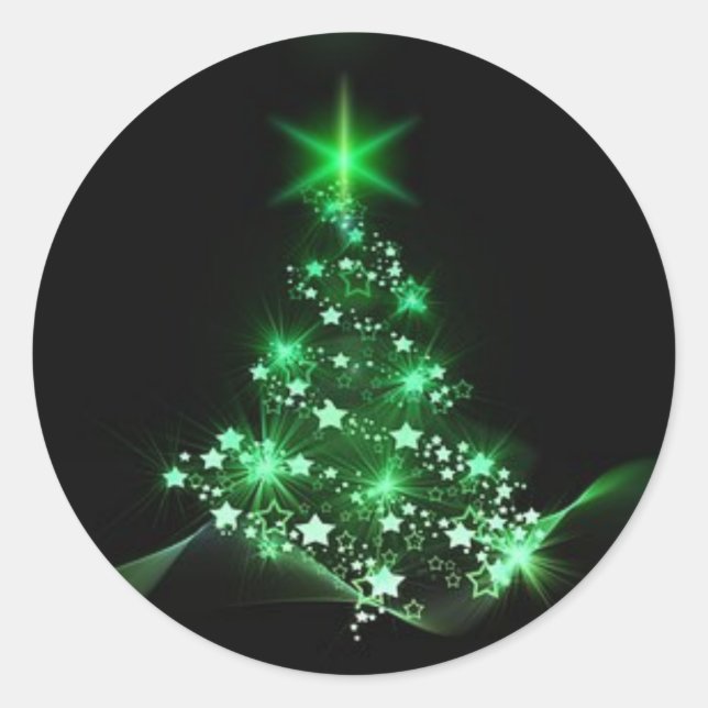Starry Green Christmas Tree Round Sticker (Front)