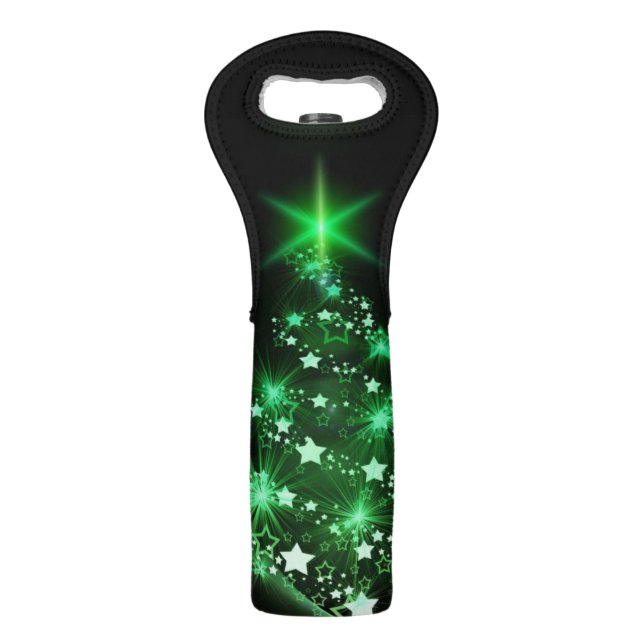 Starry Green Christmas Tree Wine Tote (Front)